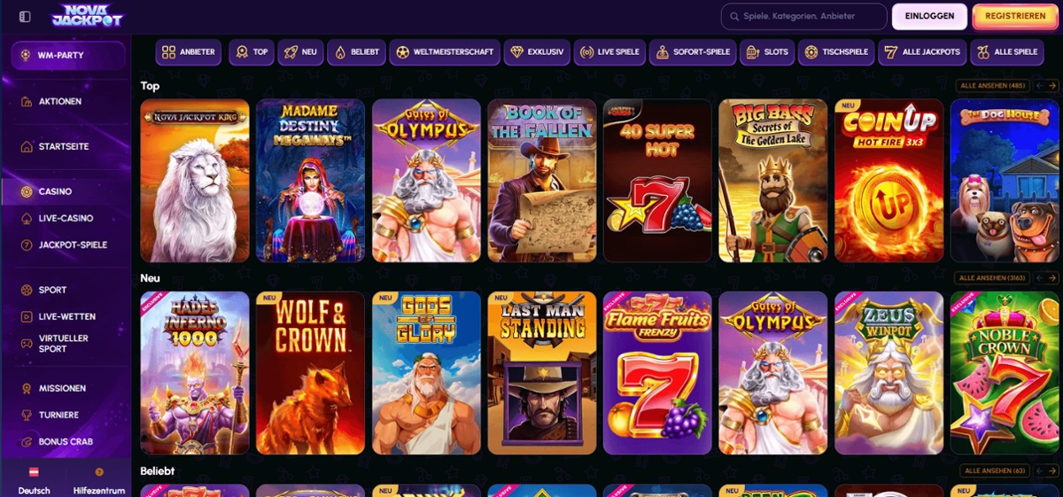 Einzahlungsbonus Nova Jackpot Casino Österreich.